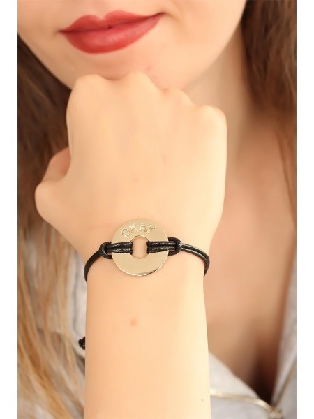 OKAY (İyi) Siyah Deri İpli Unisex Mood Bileklik