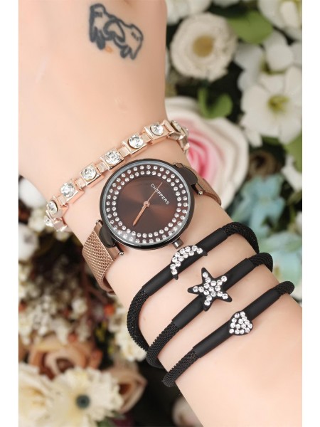 Çikolata Kahve Renk Kaplama Hasır Metal Kordonlu Yeni Sezon Bayan Saat ve Taşlı Bileklik Kombini Çikolata Kahve Renk Kaplama Hasır Metal Kordonlu Yeni Sezon Bayan Saat ve Taşlı Bileklik Kombini