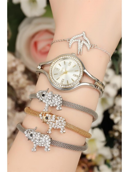 Metal Kordonlu Clariss Marka Bayan Saat Kombini