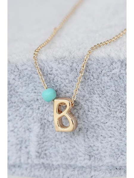Gold Renk Boncuklu Bayan B Harfli Kolye Gold Renk Boncuklu Bayan B Harfli Kolye