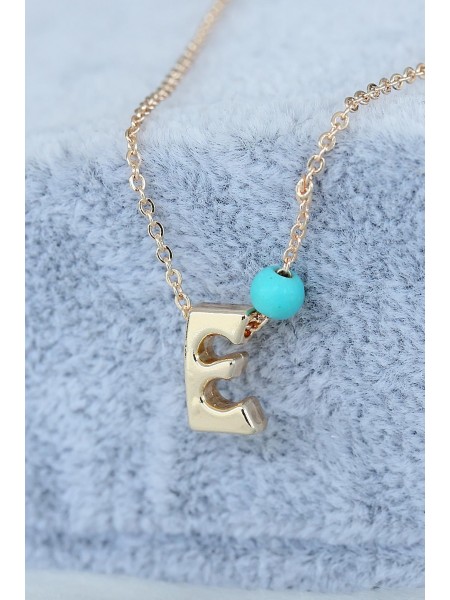 Gold Renk Boncuklu Bayan E Harfli Kolye Gold Renk Boncuklu Bayan E Harfli Kolye