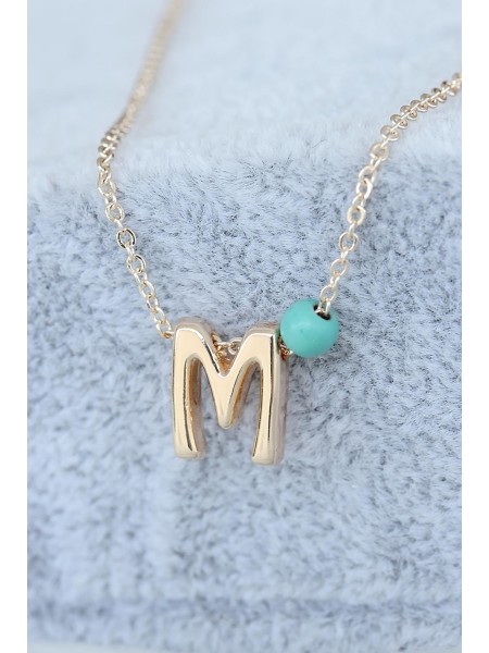 Gold Renk Boncuklu Bayan M Harfli Kolye Gold Renk Boncuklu Bayan M Harfli Kolye