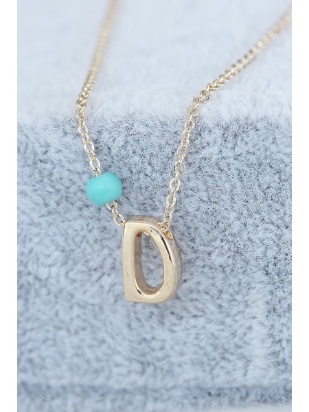 Gold Renk Boncuklu Bayan D Harfli Kolye Gold Renk Boncuklu Bayan D Harfli Kolye