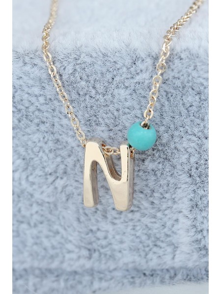 Gold Renk Boncuklu Bayan N Harfli Kolye Gold Renk Boncuklu Bayan N Harfli Kolye