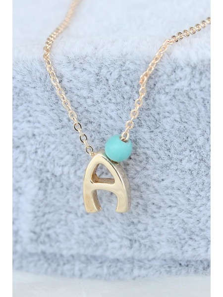 Gold Renk Boncuklu Bayan A Harfli Kolye Gold Renk Boncuklu Bayan A Harfli Kolye