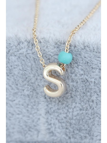 Gold Renk Boncuklu Bayan S Harfli Kolye Gold Renk Boncuklu Bayan S Harfli Kolye