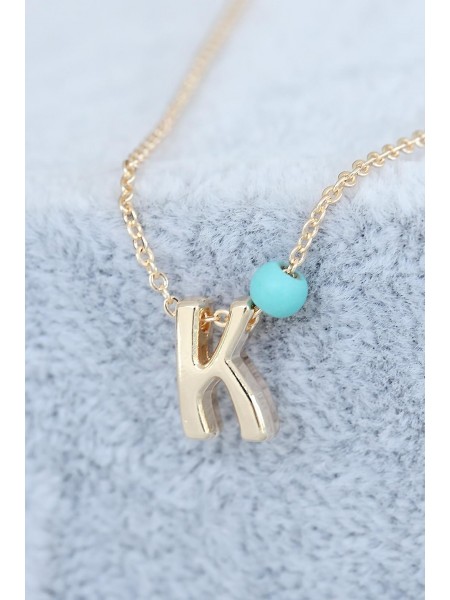 Gold Renk Boncuklu Bayan K Harfli Kolye Gold Renk Boncuklu Bayan K Harfli Kolye