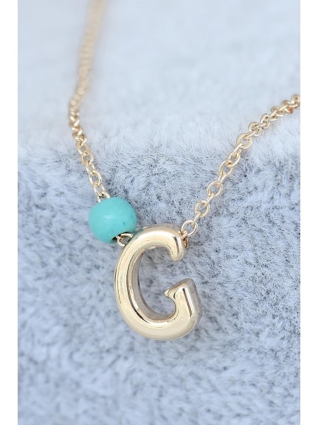 Gold Renk Boncuklu Bayan G Harfli Kolye Gold Renk Boncuklu Bayan G Harfli Kolye