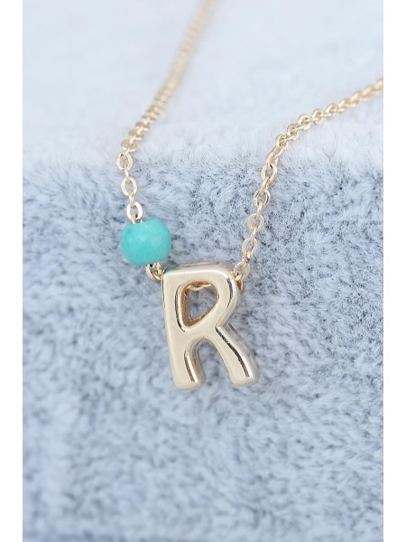 Gold Renk Boncuklu Bayan R Harfli Kolye Gold Renk Boncuklu Bayan R Harfli Kolye