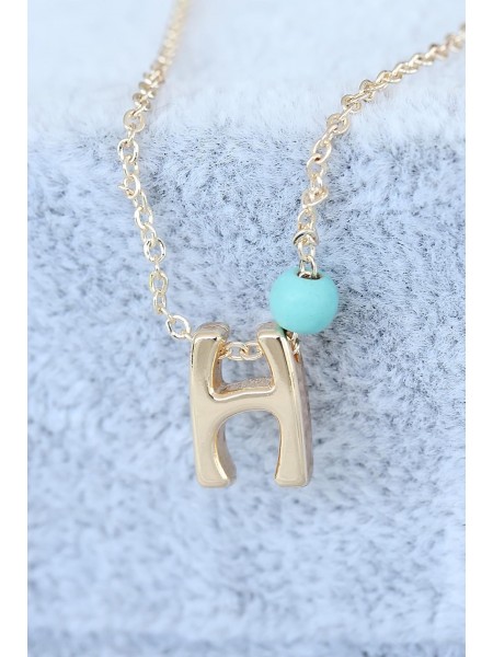Gold Renk Boncuklu Bayan H Harfli Kolye Gold Renk Boncuklu Bayan H Harfli Kolye