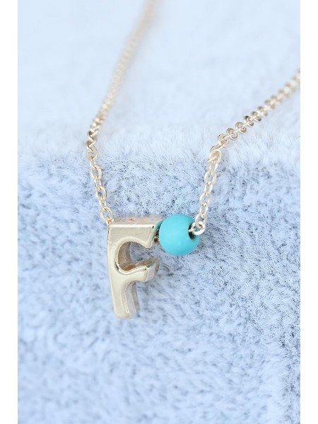 Gold Renk Boncuklu Bayan F Harfli Kolye Gold Renk Boncuklu Bayan F Harfli Kolye