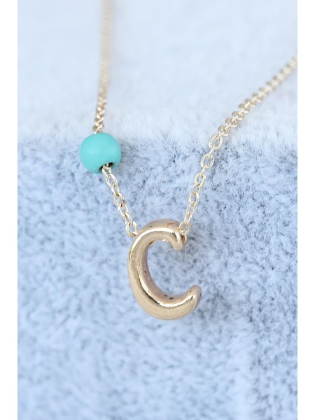 Gold Renk Boncuklu Bayan C Harfli Kolye Gold Renk Boncuklu Bayan C Harfli Kolye