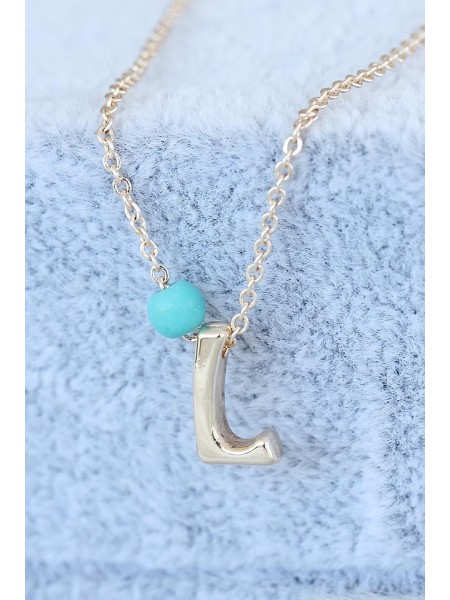 Gold Renk Boncuklu Bayan L Harfli Kolye Gold Renk Boncuklu Bayan L Harfli Kolye