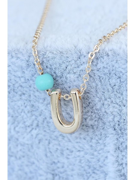 Gold Renk Boncuklu Bayan U Harfli Kolye Gold Renk Boncuklu Bayan U Harfli Kolye