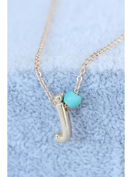 Gold Renk Boncuklu Bayan J Harfli Kolye Gold Renk Boncuklu Bayan J Harfli Kolye