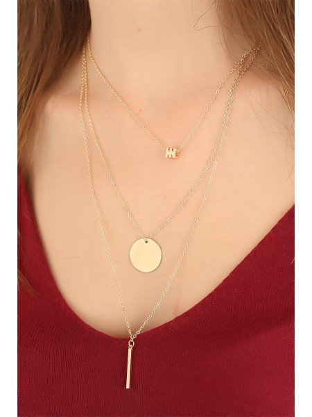 Gold Renk Çoklu Tasarım Bayan Kolye Gold Renk Çoklu Tasarım Bayan Kolye