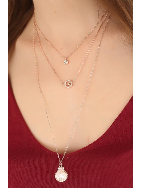 Rose Renk Çoklu İstiridye Tasarım Bayan Kolye Rose Renk Çoklu İstiridye Tasarım Bayan Kolye