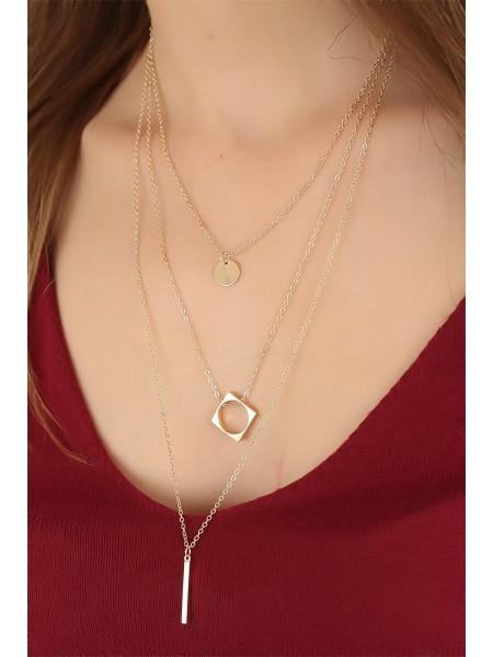 Gold Renk Çoklu Metal Tasarım Bayan Kolye Gold Renk Çoklu Metal Tasarım Bayan Kolye