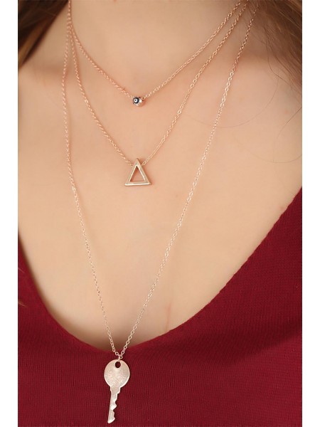 Rose Renk Çoklu Anahtar Tasarım Bayan Kolye Rose Renk Çoklu Anahtar Tasarım Bayan Kolye