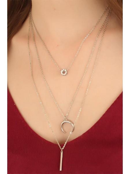 Silver Çoklu Metal Tasarım Bayan Kolye Silver Çoklu Metal Tasarım Bayan Kolye
