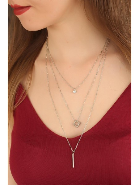 Silver Renk Çoklu Tasarım Bayan Kolye