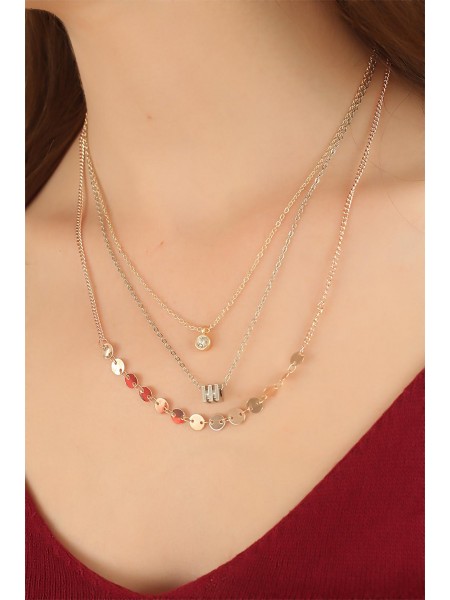 Rose Çoklu Zincir Tasarım Bayan Kolye Rose Çoklu Zincir Tasarım Bayan Kolye