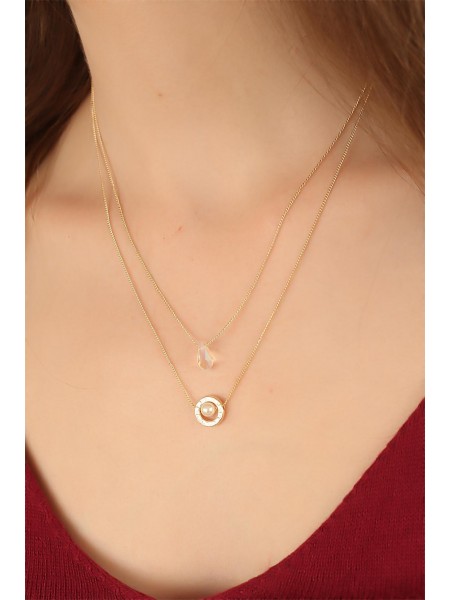 Gold Renk İkili Zincir Tasarım Bayan Kolye Gold Renk İkili Zincir Tasarım Bayan Kolye