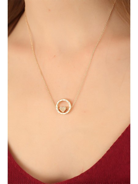 Gold Renk Kalpli Tasarım Bayan Kolye Gold Renk Kalpli Tasarım Bayan Kolye