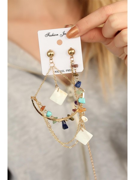 Eskitme Renk Taşlı Bayan Sallantı Küpe Eskitme Renk Taşlı Bayan Sallantı Küpe