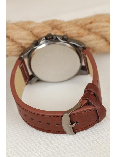 Kahverengi Deri Kordonlu Füme Renk Spor Metal Kasa Erkek Kol Saati Kahverengi Deri Kordonlu Füme Renk Spor Metal Kasa Erkek Kol Saati