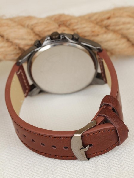 Kahverengi Deri Kordonlu Füme Renk Spor Metal Kasa Erkek Kol Saati